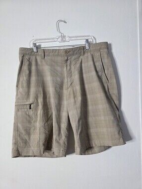 Greg Norman Collection For Tasso Elba Plaid Cargo Shorts - Khaki Size 36